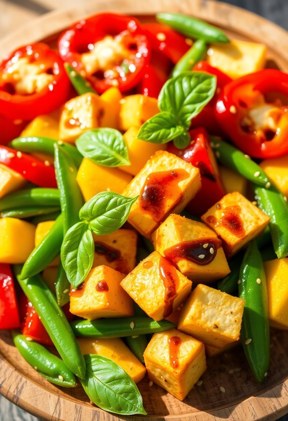 crispy tofu with summer vegetables