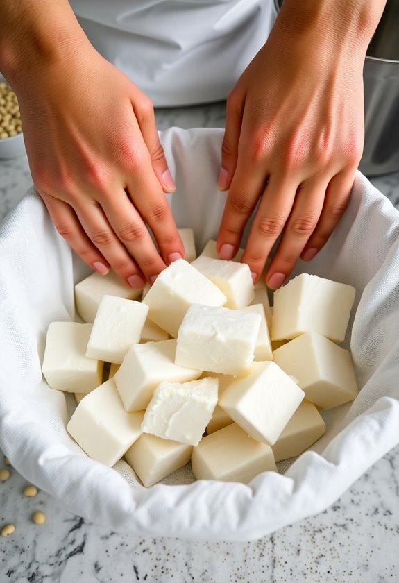 draining curds for tofu