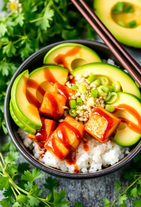 spicy miso tofu sushi bowl